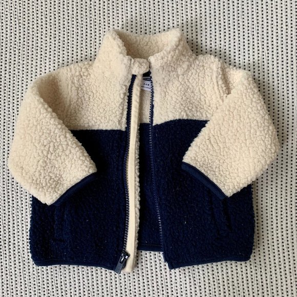 Old Navy Fleece Navy & Cream Zip-Up Jacket | 3-6m - Picture 1 of 5